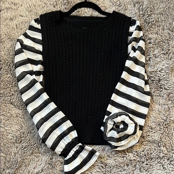Maeve Black cable knit & sheer stripe sleeves - Picture 3 of 8
